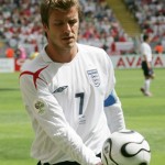 England's Beckham holds ball after own goal by Paraguay's Carlos Gamarra during Group B World Cup 2006 soccer match in Frankfurt