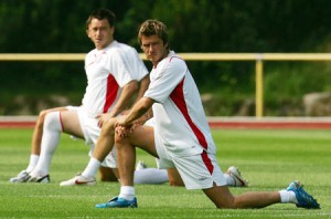 England's Beckham at their World Cup training camp near Baden-Baden